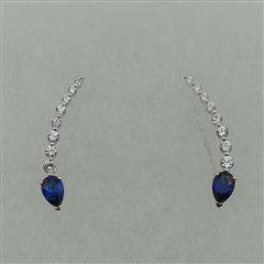 925 Sterling Silver Pear & Round Cut Blue & White Sapphire Climber Earrings